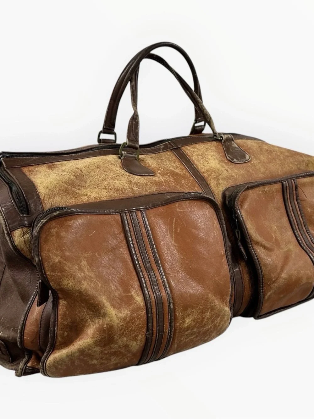 Vintage LAND Colombian Leather Large Duffel Travel Bag Weekend Carry On Brown